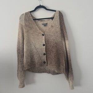 Naturals Reflections Chunky Knit Cardigan Large Ombre Brown Cream Wool Blend